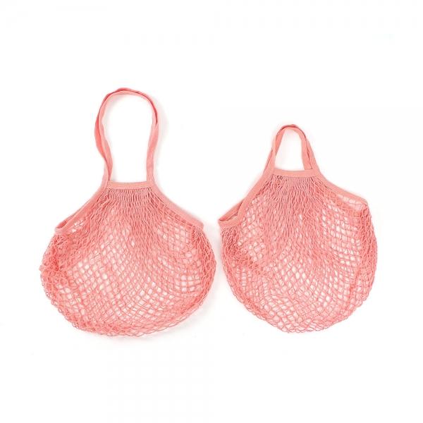 코튼 장바구니 그물가방 2종세트 시장가방(핑크)