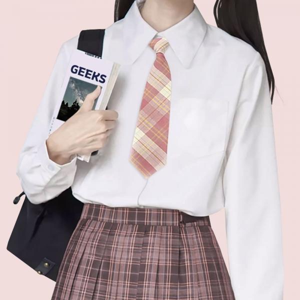 교복 체크 자동 넥타이(핑크)