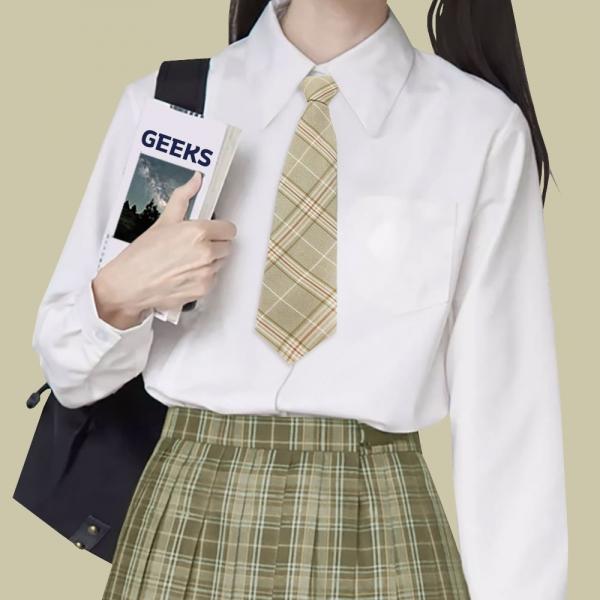 교복 체크 자동 넥타이(베이지)