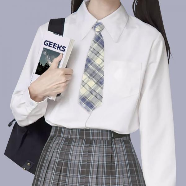 교복 체크 자동 넥타이(아이보리)