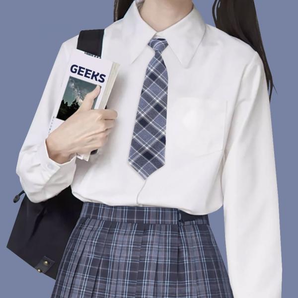 교복 체크 자동 넥타이(블루)