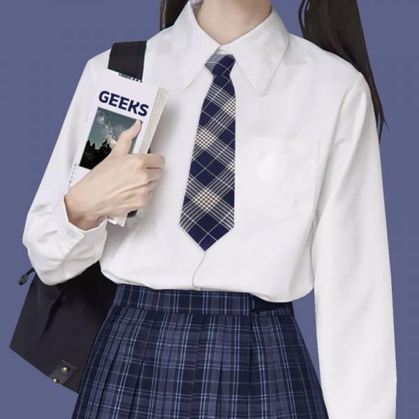 교복 체크 자동 넥타이(네이비)