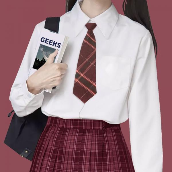 교복 체크 자동 넥타이(와인)
