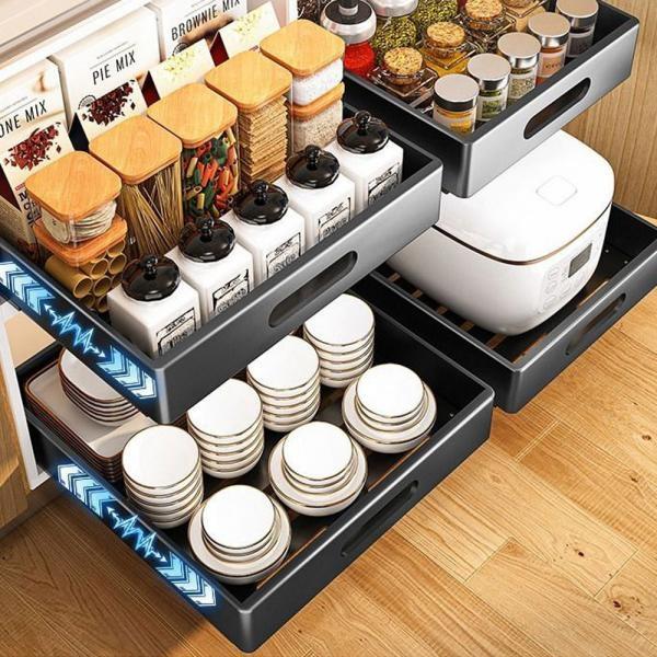 LW 무타공 슬라이딩 레일 서랍장 씽크대 그릇정리 보관 수납 정리 선반 서랍장