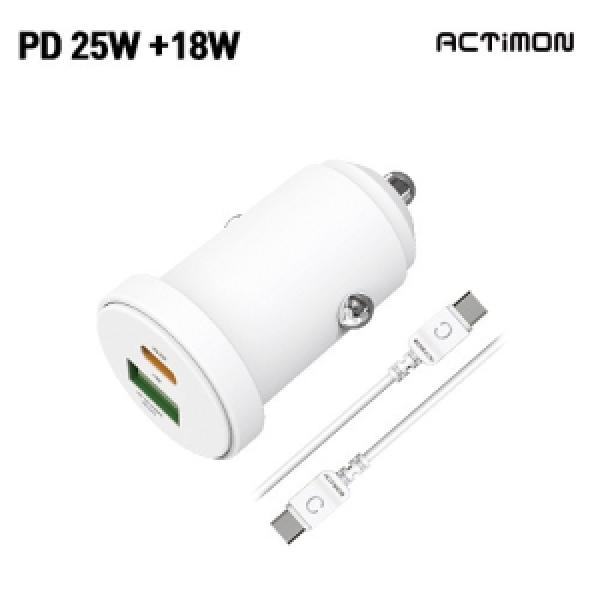 [액티몬] 차량용 PD 25W 초고속 + USB 18W 고속 충전기 (C+USB 2포트) (C to C 케이블 포함)