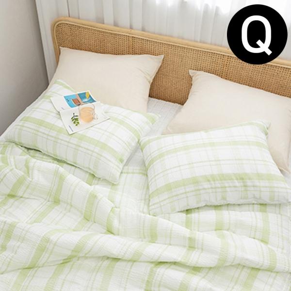 해피니 샤브레 여름 간절기 이불 패드세트 슈퍼싱글 Q (올리브 그린) (베개솜 별매)