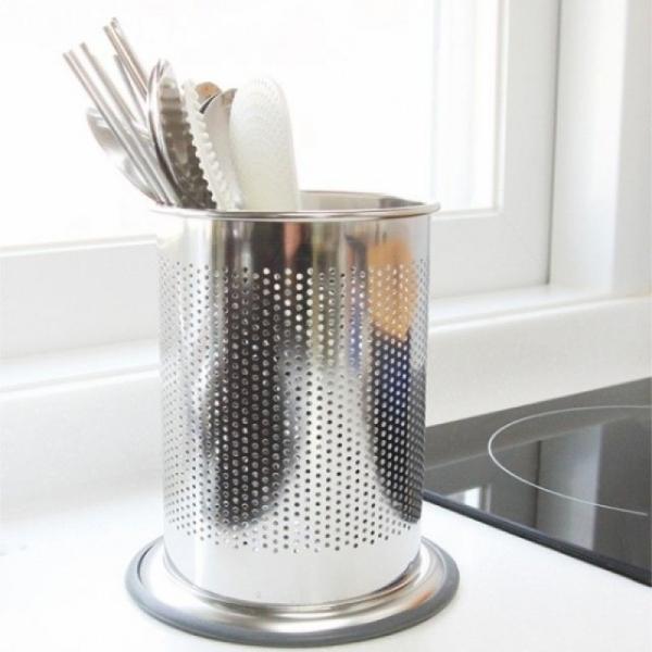 정공타공스텐원형 스텐딩수저통-고급실리콘포함 식기 수저통 젓가락통 다용도통