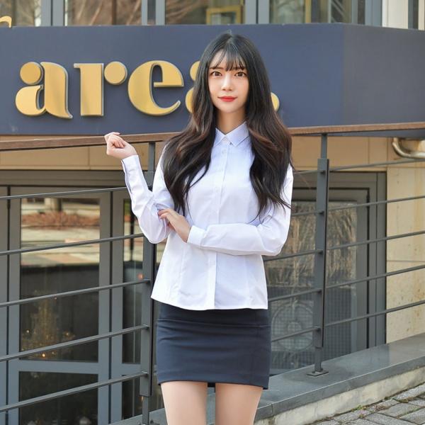 교복몰 여성 각카라 컬러체크 화이트 셔츠  교복