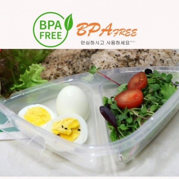 니본 나눔용기3칸투명-(대1.5L) 전자렌지용나눔찬통 반찬 찬합 스팀홀