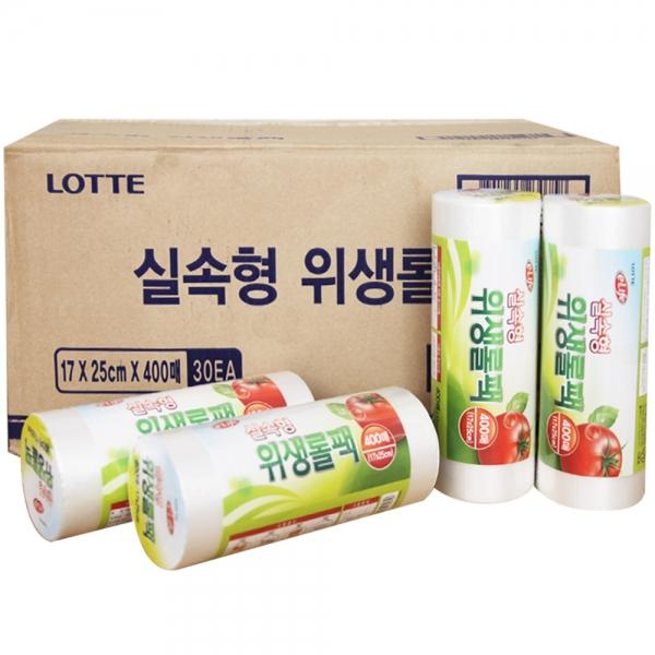 (BOX)롯데위생롤백(실속형)17x25x400매_30개입