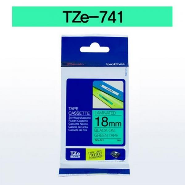 브라더 테이프카트리지(TZe-741 18mm 녹색 흑색문자)