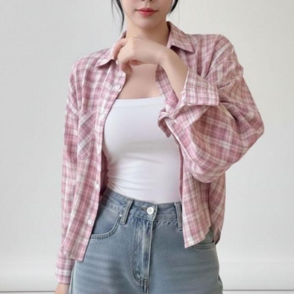 체크 크롭 셔츠 자켓