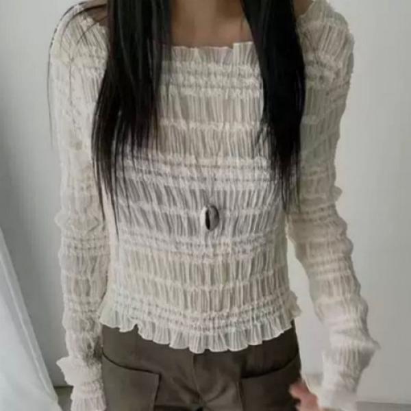 오프숄더 셔링 블라우스