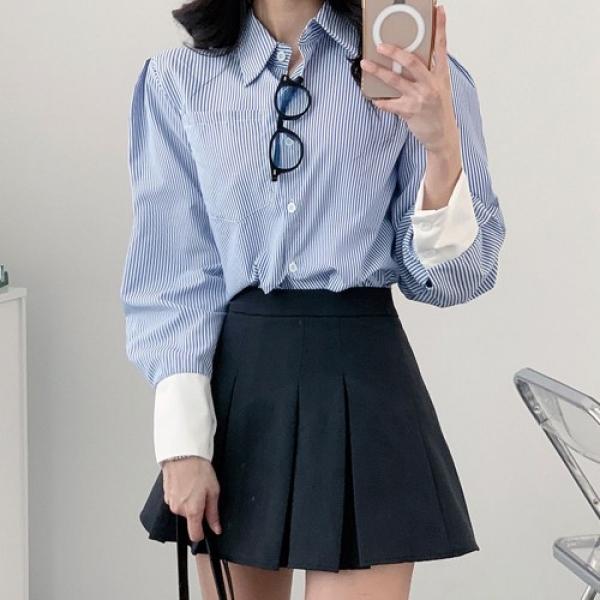 스트라이프 크롭 셔츠