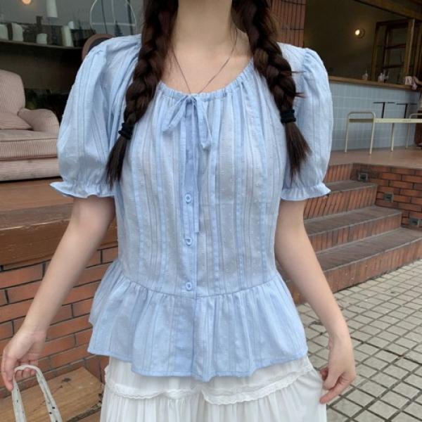 프릴 포인트 밴딩 퍼프 블라우스 UJS-061