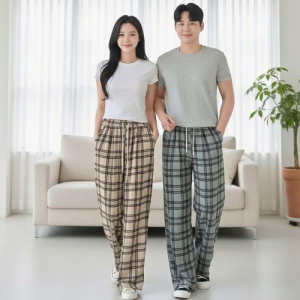 남녀 빈체볼로 체크 투턱 와이드바지 SD-262020
