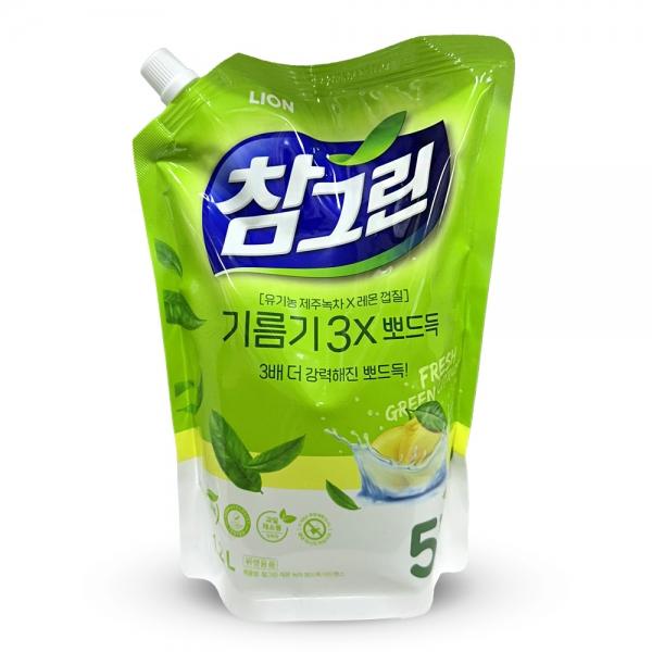 LION 참그린 기름기뽀드득 레몬녹차 리필 1.2L
