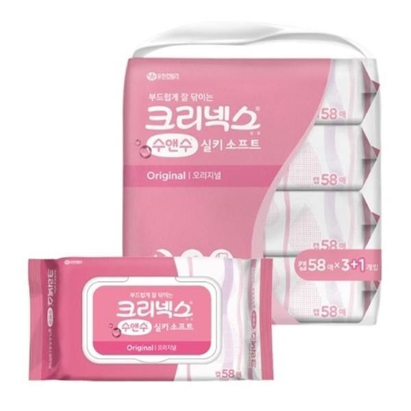 크리넥스 수앤수 물티슈 58매 3+1팩 1박스 6입