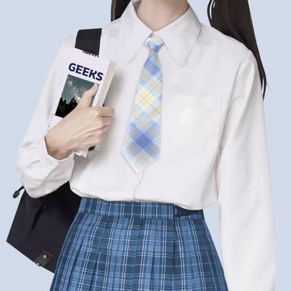 교복 체크 자동 넥타이(스카이)