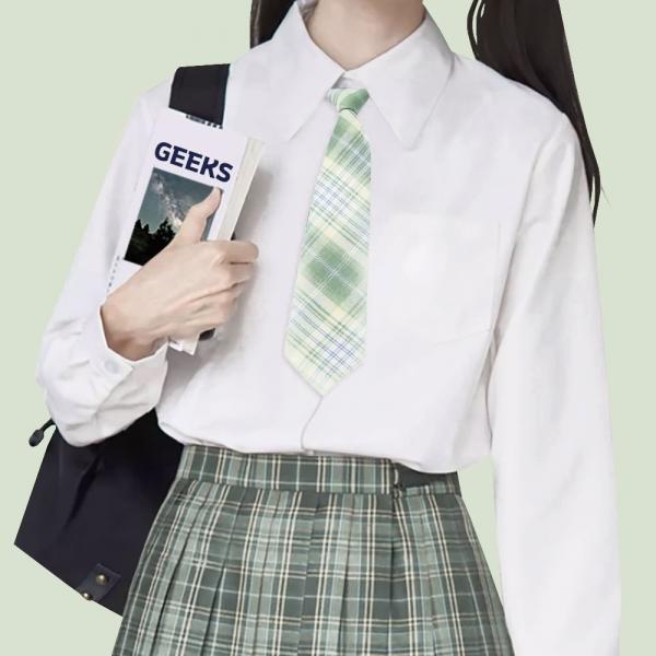 교복 체크 자동 넥타이(그린)