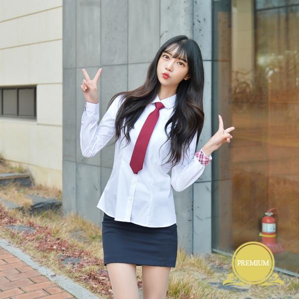 교복몰 프리미엄 스판 여성 둥근카라 셔츠 (빨강체크)