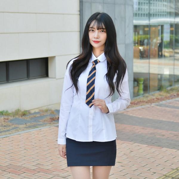 교복몰 프리미엄 여성 둥근카라 셔츠 (그레이체크)