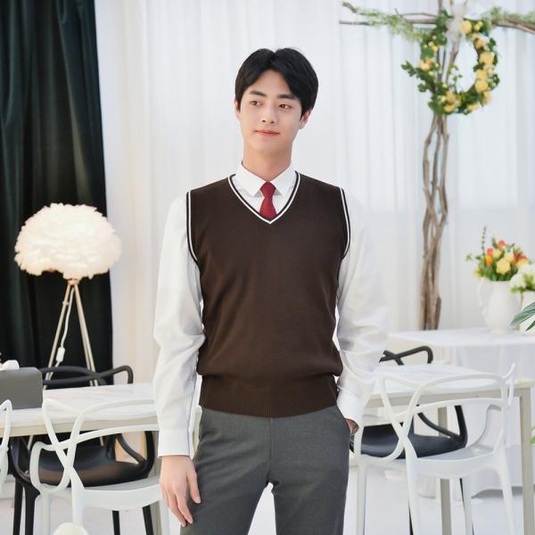 교복몰 보풀방지 브라운 화이트라인 교복조끼(남자)