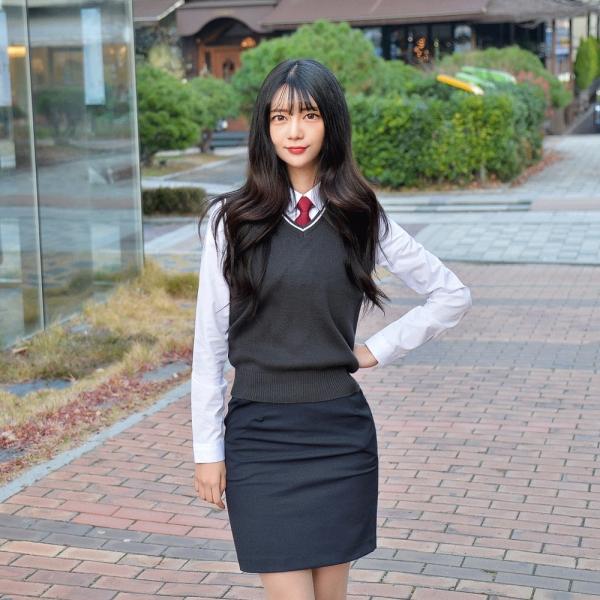 교복몰 보풀방지 그레이 화이트라인 교복조끼(여자)