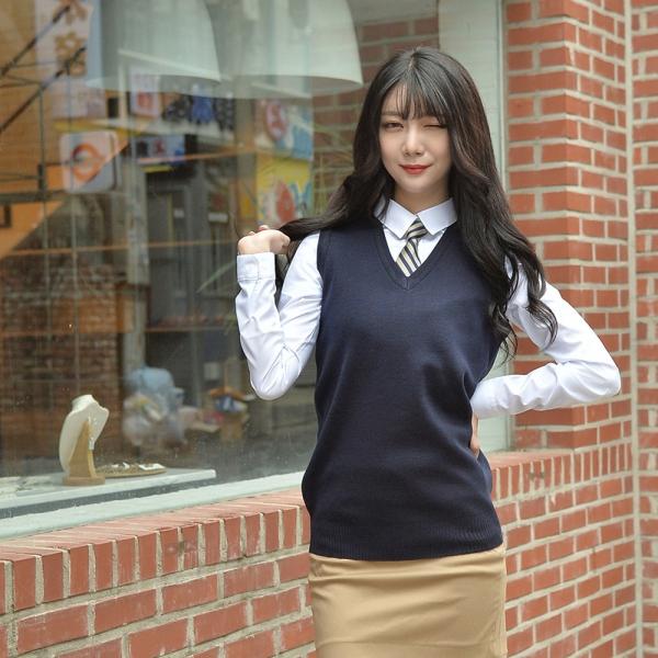 교복몰 보풀방지 네이비 롱 교복조끼(여자)
