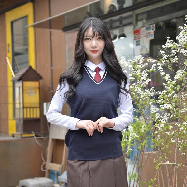 교복몰 보풀방지 네이비 화이트라인 롱교복조끼(여자)