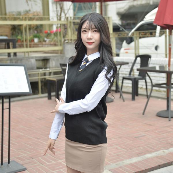 교복몰 보풀방지 블랙 롱 교복조끼(여자)