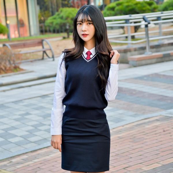 교복몰 [빅사이즈] 네이비 화이트라인 교복조끼(여자)