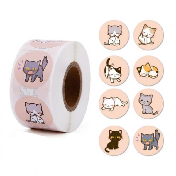 귀여운 고양이 8믹스 동물 스티커 원형 500pcs  S645