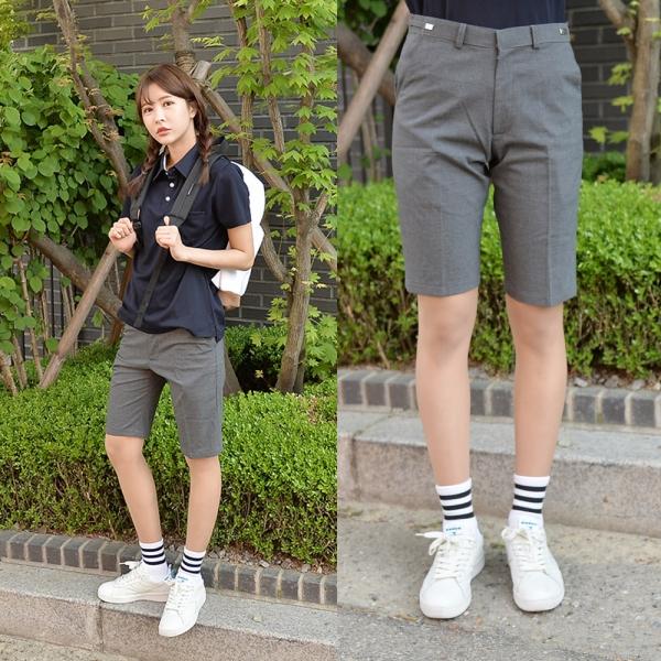 교복몰 [허리조절] 스판 진그레이 교복 반바지(여자)