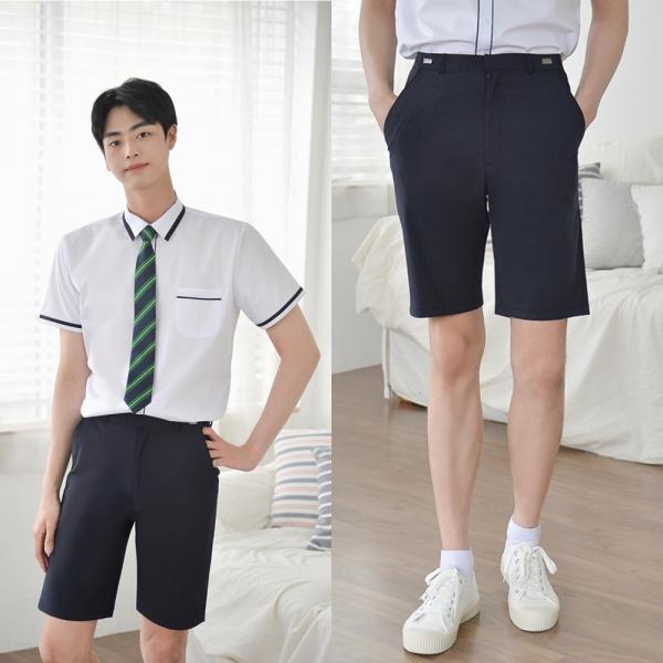 교복몰 [빅사이즈] 허리조절 네이비 교복 반바지 남자