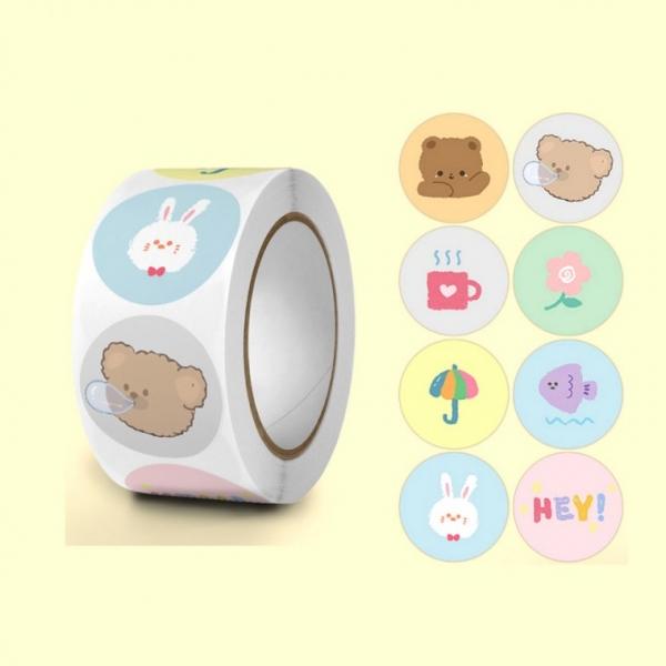 8믹스 토끼 곰 물고기 롤 스티커 500매 다꾸 답례품