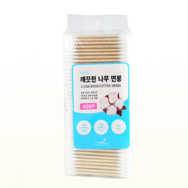 깨끗한나무면봉 400P 포리백 순면 위생면봉 업소용면봉 대용량