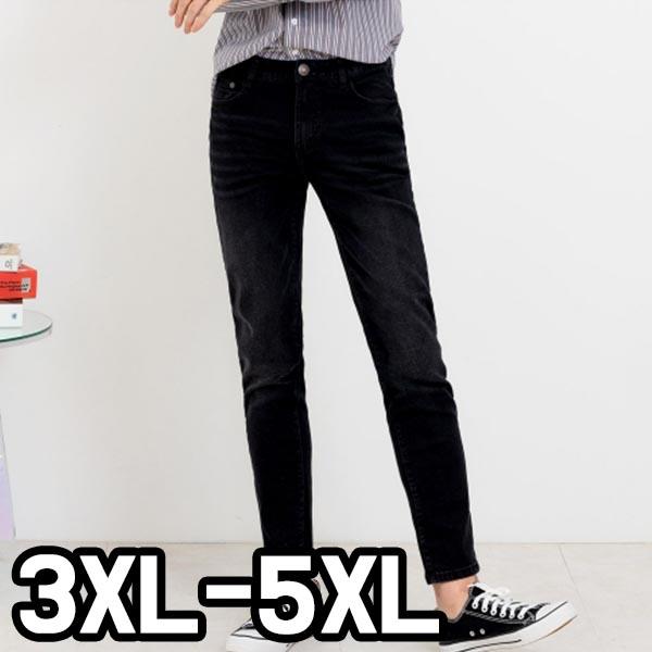 JJM-SS496 스판슬림일자블랙청바지 3XL-5XL