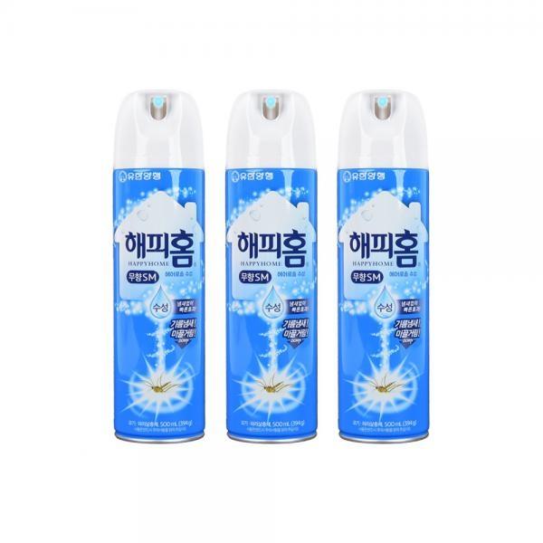 유한양행 해피홈 에어로솔500ml 무향 3p 모기 파리 해충퇴치 뿌리는 살충제 모기약