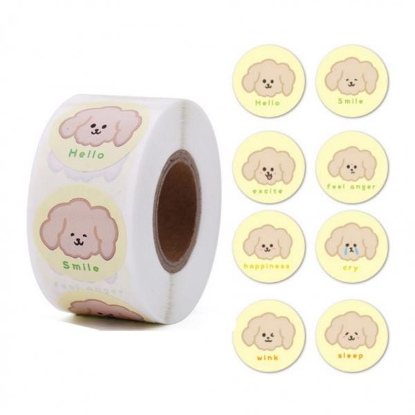 강아지 8종 이모티콘 롤 스티커 얼굴 500pcs 포장