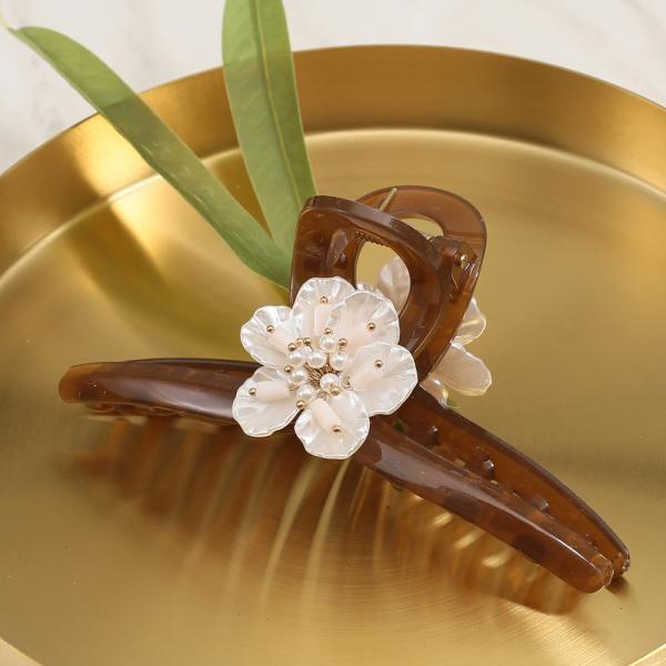 엔젤슈슈 자개 플라워 라인 집게핀 큐빅 헤어핀
