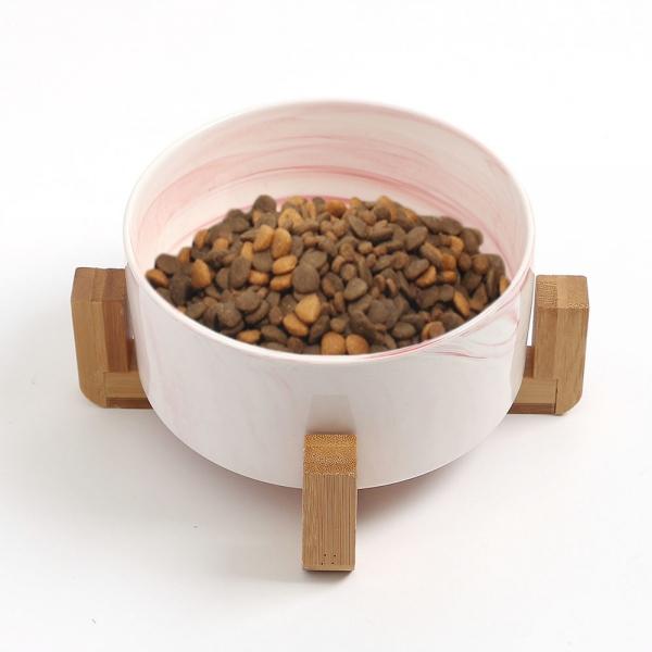 반려동물 나무받침 도자기식기 밥그릇(16cm 마블핑크)