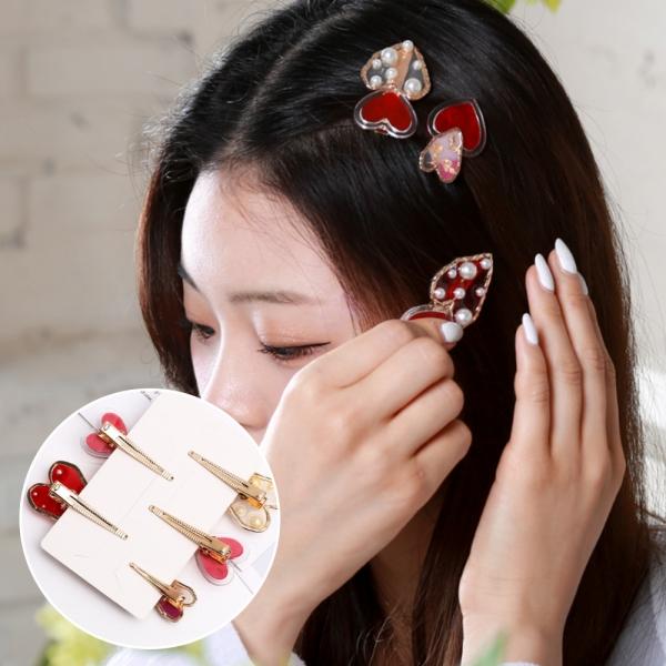 옆머리 한복 뒤꽂이 머리장식 헤어코사지 하트핀