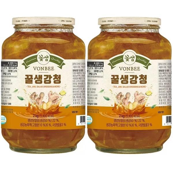 본비 꽃샘 생강청 2kg x2병 음료 과일청 생강차