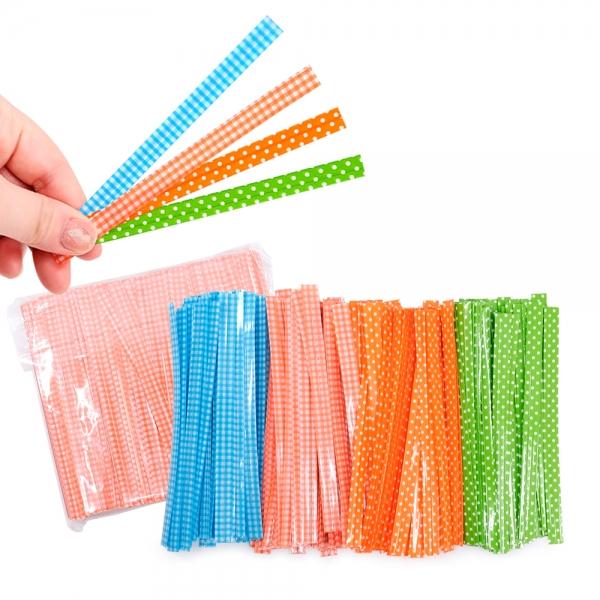 KP 체크도트 페트빵끈(12cm) 약1000개 봉지리본끈 쿠키포장끈 리본빵끈