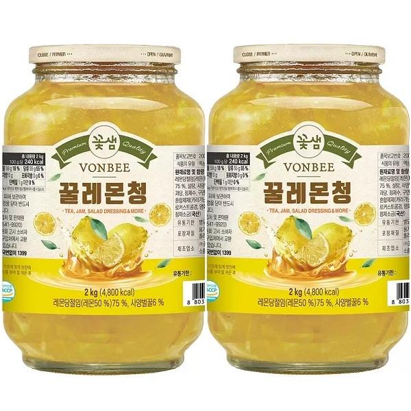 본비 꽃샘 레몬청 2kg x2병 음료 과일청 레몬차
