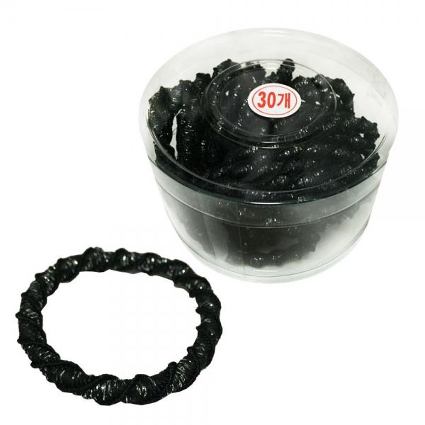꽈배기 반짝검정고무줄 30P 코사지통 머리끈 헤어밴드