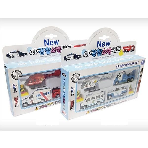 new 경찰소방4p 미니카세트 -경찰세트 자동차 소방차