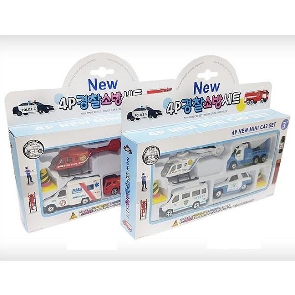 new 경찰소방4p 미니카세트 -소방세트 자동차 소방차