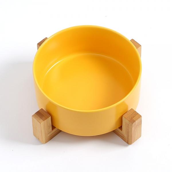 애견 우드받침 도자기 식기 강아지 밥그릇(16cm 옐로)